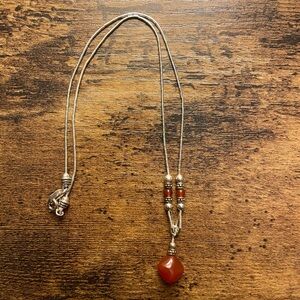 Silver and Red Necklace with Dainty Chain and Glossy Pendant